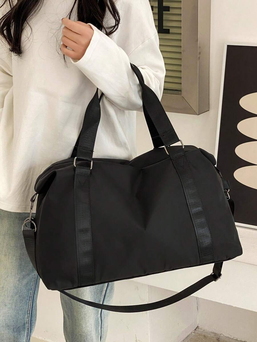 Versatile Solid Color Nylon Travel Bag With Large Capacity And Zipper: Carry It On Shoulder, Handheld, Or Crossbody - Black - View 1
