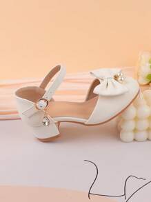 女童白色高跟粗跟正装鞋，适合正式场合、公主、舞蹈、芭蕾、婚礼、派对，适合夏季穿着，适合幼儿、小孩和大孩子