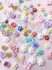 Estilos de primavera y verano Decoración de uñas DIY Flores tridimensionales de ciruelo, frangipaní, rosas, margaritas, hermosa y encantadora decoración de flores de resina 3D de primavera y verano 1 paquete, mezcla de varios estilos 50 piezas