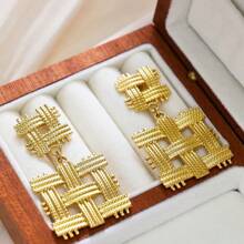 1 Pair 304 Stainless Steel 18K Gold Plated Vintage Geometric Braided Personalized Earrings For Women