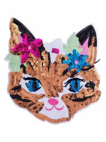 1 pieza Parche de gato de dibujos animados lindo y brillante de color rosa para niña, bordado de poliéster, adecuado para ropa, accesorios, todo el año