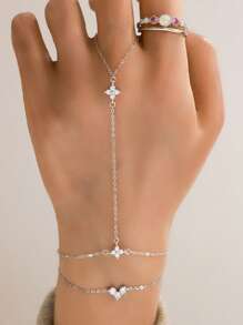1 pieza Anillo de plata de ley 925 con diamante y doble trébol de cuatro hojas, pulsera chapada en oro, adecuado para uso diario/fiesta/citas de mujeres
