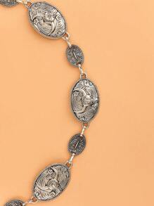 Boho Metalowy Pasek Wiszący, Vintage Bull Head Flower Wytłoczony Dekoracyjny Łańcuch, Elegancki Pasek Do Dżinsów Damskich, Sukienek, Zwierzęcy Streetwear, Seksowna Elegancka Impreza, Metalowy Pasek Ze Stopu Cynku, Wiosna Lato Jesień Zima