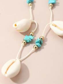1 st. Verstelbare geweven strand-stijl zeester en schelp enkelband