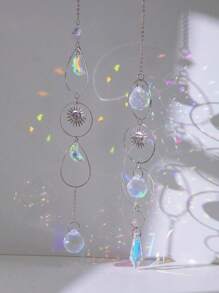 1 pieza de Colgante de pared de cristal artificial, accesorios de joyería con forma de sol y media luna plateada para decoración del hogar