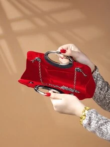 REMANLAND Sparkling, Radiant, Elegant And Charming, This Single Crystal-Embellished Fashionable Metal Clutch/Evening Bag Is Suitable For Ladies Attending Parties, Weddings, Galas And Other Occasions. This Evening Bag Is The Ideal Choice For Party Girls And Women, And Also Makes A Perfect Gift For The Female Recipient. - Red - View 7