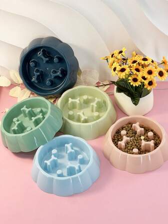 Pet Supplies Anti-Choke Dog/Cat Bowl, Colorful Practical Slow Feeder Dish, Bone Shaped Slow Feeding Bowl