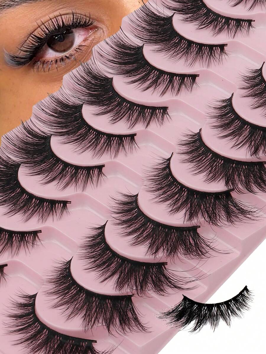 Fengxiu Eyelash 10 Pairs Manga Lashes Faux Mink Eyelashes Cat Eye Eyelashes Natural Full False Eyelashes Volumized Eyelash Extension Travel Essentials Makeup Tools