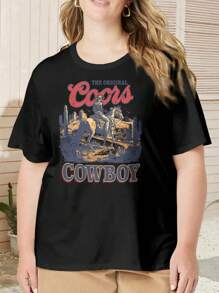 Coors Cowboy Western Country Cowhide Riding Oversize Women T-Shirt For Ladies (Oversize)
