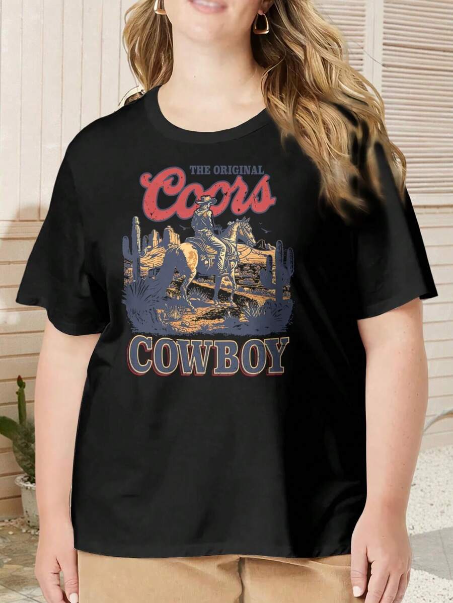 Coors Cowboy Western Country Cowhide Riding Oversize Women T-Shirt For Ladies (Oversize)