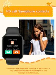 Montre intelligente avec bracelet en silicone pour adolescents, écran tactile TFT HD de 1,44", prévisions météorologiques, suivi multisports, alarme, affichage de la date, lecteur de musique, rappel d'appel téléphonique, compatible avec Android et IOS, convient pour les cadeaux, l'école, le sport, la fête