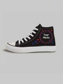 Customizable DIY Canvas Mid-Top Casual Shoes, Simple Outdoor Vulcanized Rubber Sole Athletic Sneakers