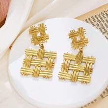 1 Pair 304 Stainless Steel 18K Gold Plated Vintage Geometric Braided Personalized Earrings For Women