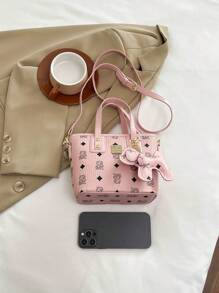 2025 Retro Fashion Bucket Bag For Women, PU Fabric, Full-Body Bear Graffiti Printing, Solid Color, Versatile Large Capacity Shoulder Messenger Bag, Suitable For Daily Leisure, Commuting To Work, Shopping (Accessories Not Included)