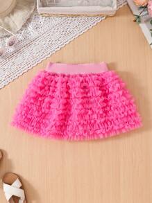 2pcs/Set Young Girl Mesh Patchwork Cap Sleeve T-Shirt + Tutu Skirt