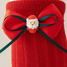 Little Girls Sweet Bow Socks Spring Autumn Knit Ribbed Princess Knee High Socks For Christmas, New Year, Party, Wedding - Santa Claus Red - View 4
