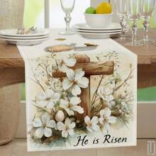 1 pièce, Joyeuses Pâques, Lapin Mignon, Nappe à Motif d'Œuf de Pâques, Nappe Polyester Tricotée de 72 Pouces pour Ambiance de Pâques, Décoration de Table pour Fête, Décoration Maison, Décoration de Pâques, Cadeau