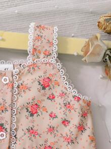 Neuer Sommerstil für Kleine Mädchen: Kleid mit süßem Blumenmuster, Spitzenbesatz und Träger im Mori-Stil - Verschiedenfarbig - Übersicht 5