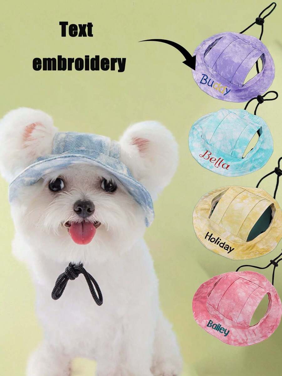 Customized Name Embroidered Dog Cap, Dog Sun Hat/Cap With Customized Name, Adjustable Dog Cap With Ear Holes, Gift For Pet Lovers Ornamental,Engraved Stylish,Fashion,Colorful,Vintage,Cute,Contracted,Cuties Custom,Unique,Customized,Personalized Pet For Anniversaries,For Birthdays - Multicolor - View 1