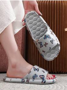 Sandálias femininas estampadas, modelo 2024, sola grossa, versáteis, plataforma, tira, modernas, ideais para usar ao ar livre no verão, looks de praia, chinelos femininos. - Cinza - Ver 4