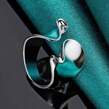 Anillo abierto liso chapado en plata 925 para mujer, joya de moda sencilla con Charm para boda y compromiso - Plateado - Ver 3