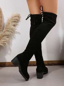 Women's Faux Suede Over-The-Knee Boots, Slim Look Thick High Heel Riding Long Boots, Casual Stretch Thigh High Boots Sexy&Fashionable