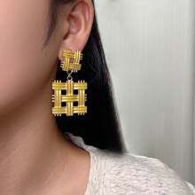 1 Pair 304 Stainless Steel 18K Gold Plated Vintage Geometric Braided Personalized Earrings For Women