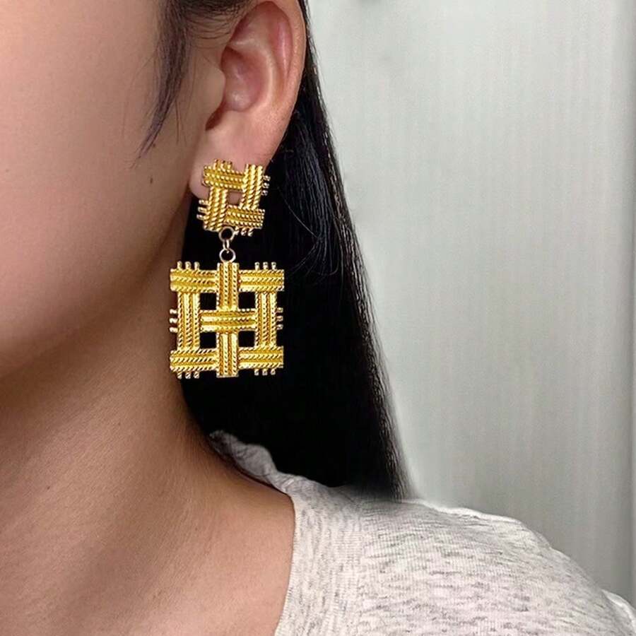 1 Pair 304 Stainless Steel 18K Gold Plated Vintage Geometric Braided Personalized Earrings For Women