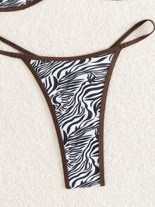 2pcs/Set Women's Metal Buckle Allover Print Contrast Trim Bikini Set For Summer Beach Vacation - Multicolor - View 3