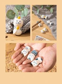 Apoya palillos de cerámica con forma de gato lindo, soporte de palillos esmaltado pintado a mano, mini soporte creativo para palillos - Modelo aleatorio - Ver 7
