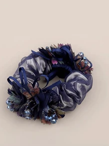 1款女士新款双头花朵高弹力发圈，可扎头发，橡皮筋材质，布艺发圈，球形发绳，女士优雅发圈，家居美发饰品 - 咖啡 - 查看 9