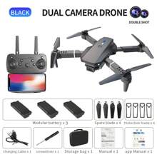 Foldable Remote-Controlled Drone E88 Equipped With Dual Cameras, USB Rechargeable Lithium Polymer Battery, Wi Fi Remote Control, 720p Video, Indoor Use, Beginner Level, Intelligent Obstacle Avoidance