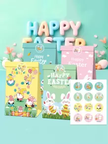 12个斋月礼品袋+贴纸，兔子复活节彩蛋礼品袋，可折叠糖果袋，适合节日派对礼品 - 彩色 - 查看 1