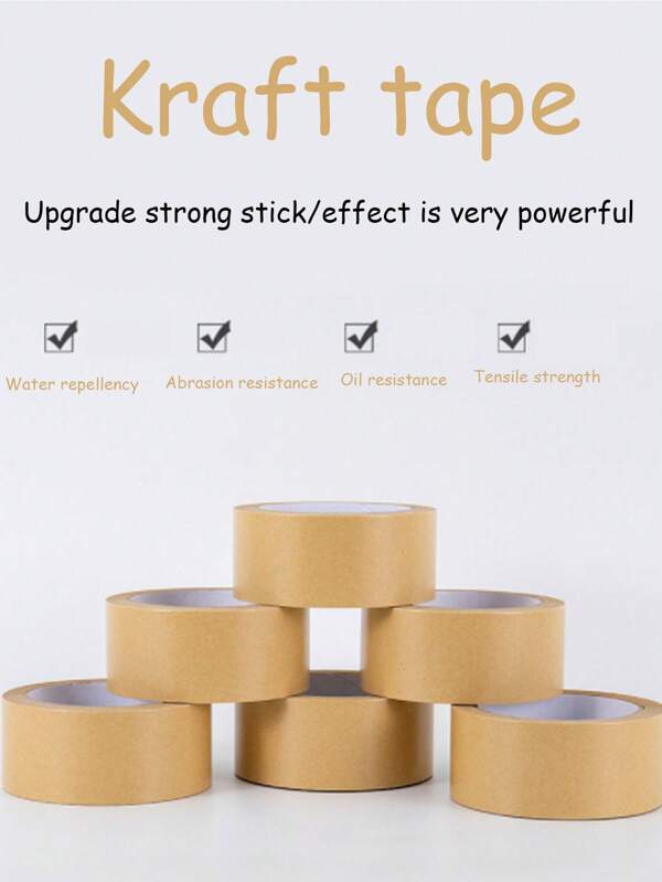 4pcs/1pc High Adhesive Kraft Paper Tape For Express Packaging, Can Write 25 Meters Of Hand-Torn Adhesive Paper, Extended Sticky Kraft Self-Adhesive Paper, Office Tape, Manual Account Stickers, Graffiti Stickers, Used For Sealing Boxes, Express Packaging, Photo Frame Sealing Tape, Will Break After Tearing Off, Solid Kraft Paper Tape Decoration, Brown Kraft Paper Tape Packaging, Framing Or Seal Running Tape, Safe And Strong Packing,School Supplies,Back To School