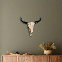 1pc, Artificial Simulation Cow Skull Wall Hanging Personalized Decoration Living Room Bedroom Office Bar Background Wall Decoration - 牛頭骨牆飾 - 查看 3