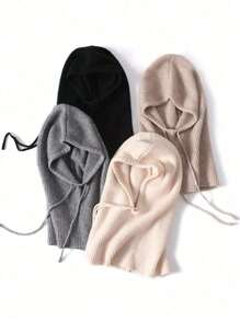 1 pezzo Set di berretto lavorato a maglia e sciarpa per donna, design a balaclava, caldo e antivento per l'autunno/inverno, colletto staccabile alla moda