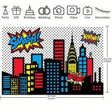 1pc,Superhero Cityscape Photography Backdrop,Architecture City Boom Party Photo Decoration Background,Birthday Banner Decoration,Photo Booth Studio Props,Birthday Cake Table Supplies,Theme Style Decoration Supplies - Multicolor - View 10