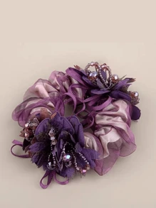 1款女士新款双头花朵高弹力发圈，可扎头发，橡皮筋材质，布艺发圈，球形发绳，女士优雅发圈，家居美发饰品 - 咖啡 - 查看 10