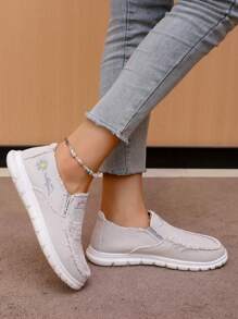 Embroidered Loafers For Teens - Unisex Casual Low-Top Canvas Shoes - Canvas Washed, Soft, Anti-Slip, Fashionable, Lightweight And Comfortable Shoes, Decorated With Floral Patterns