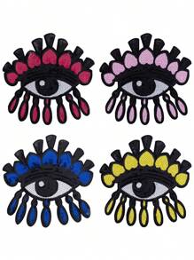 4 pièces de patchs pour cils rouges/jaunes/bleus, en forme de larme et d'œil de diable. Accessoires vestimentaires personnalisés et DIY, patchs à coudre et à repasser, décorations pour vêtements, chaussures et sacs. Idéal pour les festivals et les fêtes