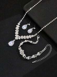 4 件套女士新娘首饰套装 - 项链、耳环、手链、优雅的菱形图案、多功能婚礼配饰，适合庆祝季节