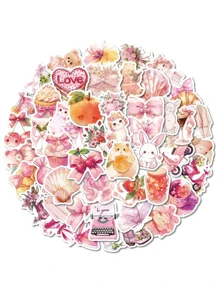 50 Pcs Cartoon Cute Pink Girl Heart Decoration Graffiti Stickers, Personalized Vinyl Waterproof Stickers, Decorating Laptops, Suitcases, Computers, Phone Cases, Diaries, Personalized Scrapbooks, Cute And Fun Gifts For Girls