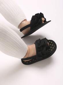 Girls Anti-Slip Sandals With Ruffle Polka Dot Design, Kids Soft Sole First Walking Shoes - Black - View 2