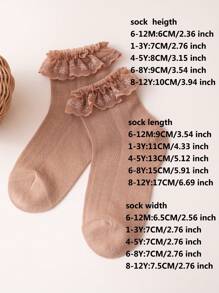 1 Pair Solid Color Lace Trim Hollow Breathable Soft Comfortable Girls Socks, Princess Style Suitable For Casual, School, All Seasons
