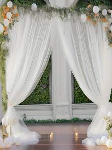 2 件透明薄纱背景窗帘，10 英尺 X 5 英尺，适用于生日派对、朋友聚会装饰、婚宴装饰，透明面料白色窗帘背景，适用于摄影工作室
