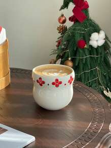 1 szt. 330 ml czerwony ceramiczny kubek z uchwytem, kubek do latte z wytłoczonym wzorem 3D, kreatywny kubek śniadaniowy w stylu chińskim, odpowiedni do mleka, herbaty, soku, deseru, do domu, biura, prezent noworoczny, pamiątka, prezent urodzinowy, restauracja, kuchnia