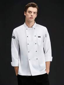 New Classic White Long Sleeve Chef Uniform , Premium Quality For Hotel, Western Restaurant, Bakery, Coffee Shop, Made Of Combed Fabric, Skin-Friendly, , Easy-Wash, Breathable, Simple And Elegant Design With Stand Collar - White - View 1
