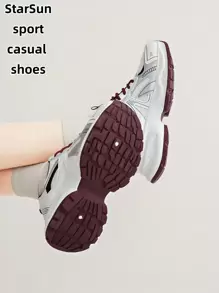 1 Pair Women's Spring/Autumn New Style Sports Chunky Chunky Sneakers, Lace-Up Mesh Breathable Platform Low Vamp Wedge Heel Casual Shoes, Lightweight Versatile Fashionable Casual Sneakers, Lace-Up, Milky White