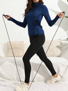 带侧袋的女士运动运动衫、带拇指孔的 1/4 拉链瑜伽长袖上衣、女士户外运动跑步拉链 T 恤、半拉链女士运动健身服