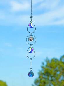 1 pieza de Colgante de pared de cristal artificial, accesorios de joyería con forma de sol y media luna plateada para decoración del hogar